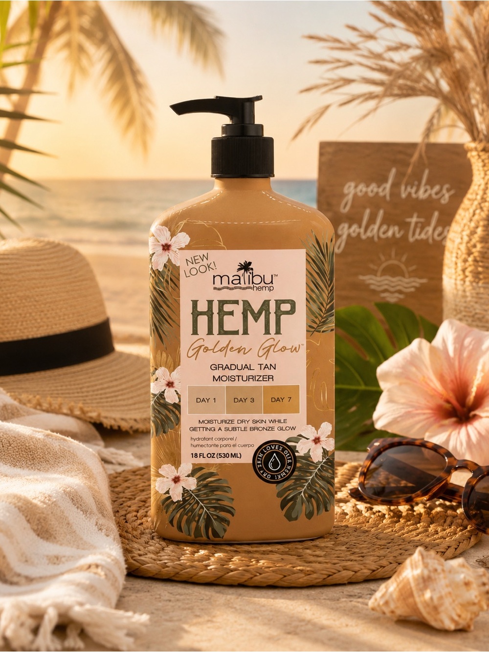 🌴 Malibu Hemp Golden Glow Gradual Tan Moisturizer – 18 oz / 530 mL ✨